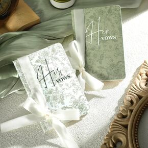 2 Pcs Wedding Vow Books with Ribbon Bow Floral Vow Books Paper Notebook for Wedding Vows Journal Officiant Book Bridal Shower Gifts Keepsake(Blue,His and Hers)