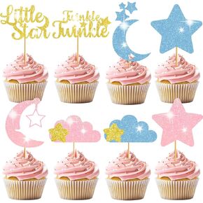 Twinkle Twinkle Little Star Cupcake Toppers, Star Cupcake Toppers, Twinkle Twinkle Little Star Gender Reveal Decorations, Gender Reveal Cake Decorations for Baby Shower Supplies