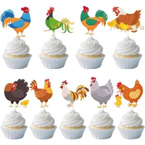 Chicken Birthday Party Decorations - 36PCS Chicken Cupcake Toppers Decoration Chick Cupcake Picks Decor Farm Themed Baby Shower Supplies