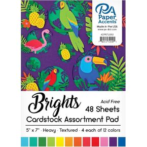 Accent Design Paper Accents Cardstock Pad Bright Assortment, 5x7, 48pc, 5x7 Cardstock, Card Stock 5 x 7, 5x7 Cardstock Paper, Paper, Card Stock, for Invitations