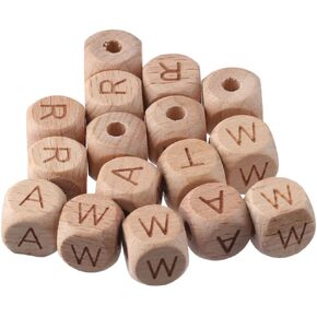 112 Pcs Letter Wooden Cube Alphabet Beads,Large Hole Wood Spacer Beads with Star Heart for Necklaces Bracelet DIY Crafts Decor