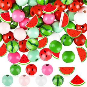 Qunclay 200 Pcs Watermelon Wooden Beads Summer 16 mm Crafts Beads for Crafts Jewelry Making Garland Necklace Earring Bracelet Tree Home Decor
