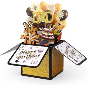 Happy Birthday Pop Up Card for Dad, 3D Birthday Gift Box with Envelopes Colorful Balloon Fireworks Creative Gifts Ideas from Son Daughter for Male Dad Stepfather Godfather