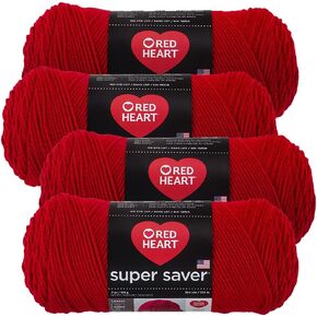 Red Heart Super Saver Yarn (4-Pack of 7oz Skeins) (Cherry Red)