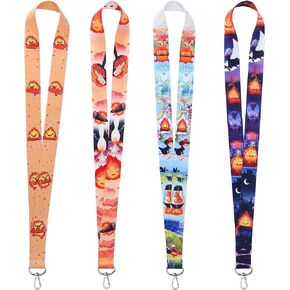 Pounchi Cute Calcifer Lanyard (4 Pcs) for ID Badge Holder Keys Wallet, Anime Lanyards for Teens Kids School Office Party Supplies Gifts