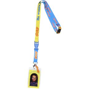 Child's Play Horror Movie Chucky Doll ID Lanyard Badge Holder w Character Card and Chucky Doll Logo Rubber Charm Pendant