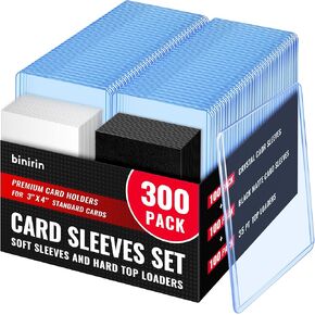 300 Toploaders Combo, Black Matte Card Sleeves | 3x4 Hard Plastic Card Holder | Acid-Free Penny Sleeves | Premium Black Matte Card Sleeve, Great for MTG, Baseball Card Protectors (100 Set)