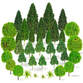 Warmtree 36 Pieces Model Trees 1.5-6.3 inch Mixed Miniature Diorama Supplies for Train Scenery Architecture DIY Crafts, Building Model Railway Scenery Landscape Natural Green