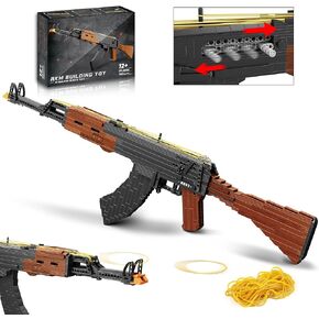 Building Block Gun for Adults, 1: 1 AKM-47 Model Gun That Shoot Rubber Band Educational Toys DIY Assembling Building Toys Set for Boys Age 14+, Collectible Gift for Military Weapon Toy Lovers,1166Pcs
