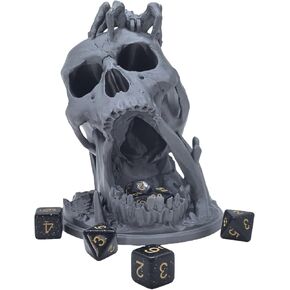 Skull Dice Tower Dungeons and Dragons RPG abletop Roleplaying Game Jail D&D (7PCS D20 Dice Set Included) Silver