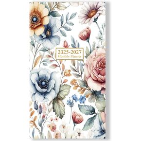 2025-2027 Mini Pocket Planner – July 2025 to June 2027, 3.5" x 6.5" Saddle-Stitched Monthly Calendar with Notes Pages – Compact Organizer for Purse, Office & Travel,Colorful Large Flower