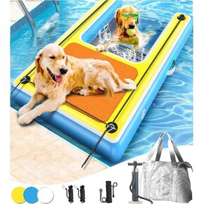 Upgrade Inflatable Dog Ramp,Multi-Use Dog Floats Ladder for Boat Pool Dock Lake,Non-Slip One-piece Ramp Mesh Swimming Plank for Pup& Large Dogs Up to 240 lbs,Portable for Car Travel,Water Play