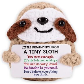 Mini Positive Sloth Crochet Animals, Emotional Inspirational Support Birthday Gifts for Women Men, Positive Animals Crochet Support Buddies, Handmade Emotional Cheer Support Crocheted Stuffed Animals
