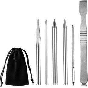 6 Pieces Paracord Stitching Set, Stainless Steel Paracord Accessories, Stitching, Smoothing Tool, Needle, Lacing for Laces Strings, Leather Weaving and Paracord Bracelet