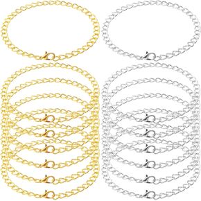 14 PCS Bracelet Chain for Jewelry Making, Alloy Chains Link Bracelet with Lobster Clasps for Women Men, Simple Thin Chain Bracelets for Daily, Party, DIY - Gold, Silver