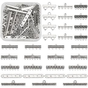 80 Pcs 8 Styles Tibetan Style Layering Clasps, Antique Silver Tone Necklace Connectors Alloy Multiple Necklace Layering Clasps Layered Spacer Clasps for DIY Jewelry Crafts Making