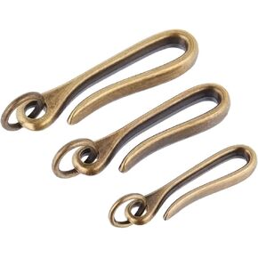 CRASPIRE 3Pcs U Shape Hook Keychain Japanese Fish Hook Key Chain Brass Solid Antique Bronze Key Buckle Belt Clip Holder for Women Men Wallet Badge