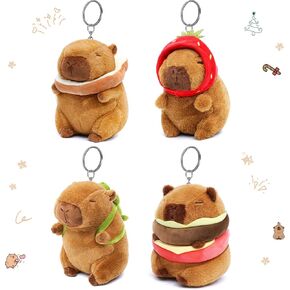 4PC Capybara Plush Keychain Cute Small Capybara Mini Stuffed Animal Bulk for Kids Birthday Party Favors Gift