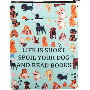 Jniap Dog Lover Book Sleeve Dog and Book Gift Puppy Book Sleeve Dog Mom Gifts Puppy Dog Book Book Protector Dog Pattor Book Book (Life Short)