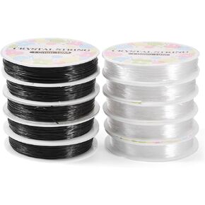 Cheriswelry 10 Rolls Crystal Elastic String Cord White Black Stretchy Bracelet String Transparent Elastic Bead Finishing Line Thread 0.4-1mm for Beading Sewing Jewelry Making Handicraft