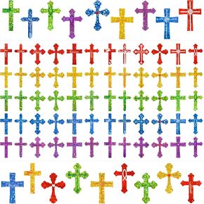 Fancy Land 600 Pcs Cross Stickers Glitter Easter Religious Jesus Christian Stickers for Kids Scrapbook Classroom Church Sunday School Supplies