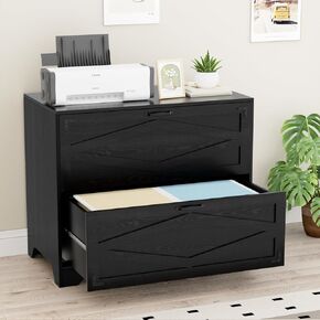 VOWNER 2 Drawer Farmhouse File Cabinet, Wood Lateral Filing Cabinet for Home Office, Large File Storage Printer Stand for A4/Letter Size Files, with Anti-tilt Mechanism, 35" W x 20" D x 29" H, White