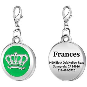 Personalized Majestic Crown Name Engraved Round Shaped Colorful Pet ID Dog Tags Laser Etched Deep on Stainless Steel (Purple)