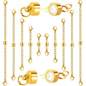 10 Pcs Gold Magnetic Necklace Extender, Gold Chain Extenders for Necklaces, Magnetic Necklace Clasps Extensions for Women