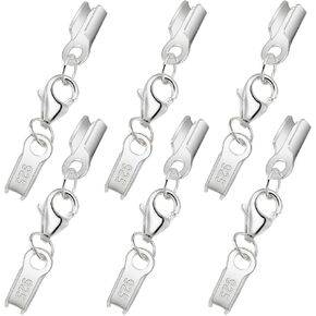 PH PandaHall 6pcs 925 Sterling Silver Fold Over Cord End with Lobster Claw Clasps Cord Crimp End Tips Terminators Ribbon Ending Clasp Tips Jewelry Connector for Bracelet Jewelry Making Craft