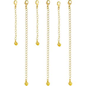 6Pcs Heart-Shaped Necklace Extenders for Women, 3 Long & 3 Short Gold Chain Extenders Adjustable Extensions for Necklaces, Bracelets & Anklets
