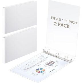 2 Pcs 8.5'' x 11'' Landscape 3 Ring Letter Size Binders 1 Inch White Round Ring Binders Heavy Duty Economy Holds 8.5 '' x 11'' Paper for Artwork Blueprints, Office, Home, Work Places