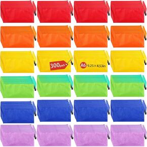 300 Pcs Back to School Donations Bulk Pencil Pouches Supplies A6 Size Zipper Pencil Pouches Waterproof Pen Case Pouch Bags for Travel Office Teacher, 6 Colors