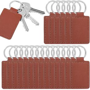 20 Pcs Rectangular Leather Key Fob PU Car Keychain Universal Keys Chain Holder Blanks Keychain Kit with Key Rings for Keychains Making DIY Craft Working Supplies Gifts Birthday