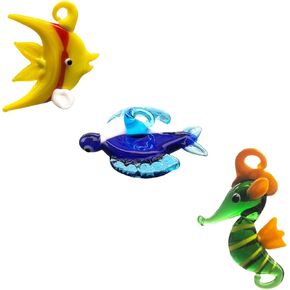 Hand Blown Glass Fish Figurines with Floats, Set of 3 Small Tropical Sea Animal Decor (B)