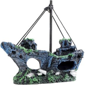 CEYAZYE Realistic Pirate Shipwreck Aquarium Decor, Resin Sunken Boat Ornament with Cave Hideouts, Saltwater & Freshwater Fish Tank Decoration for Aquatic Accessories