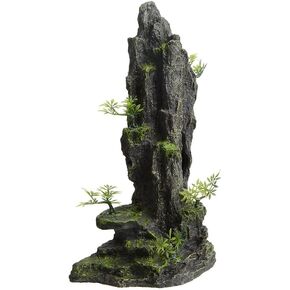 Tall Aquarium Decor 14.4inch, Cool Large Fish Tank Decorations Accessories, Resin Mountain View Aquarium Ornament with Tree Hideout Cave, for Fish Shrimp Guppy Play Rest