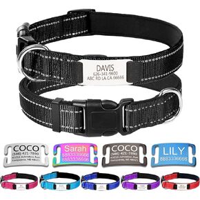 Personalized Dog Collars,Dog Collar with Engraved Name Plate ID Tags,Custom Reflective Adjustable Nylon Collar,Pet Collar for Small Medium Large Dogs,S,Sky Blue