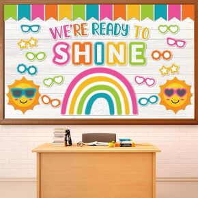 Bright Neon Bulletin Board Set Summer Colorful Sunglasses Classroom Decorations Writable Paper Cutouts We’re Ready to Shine Bulletin Board for Back to School Offices Nursery Home Wall Door Decor