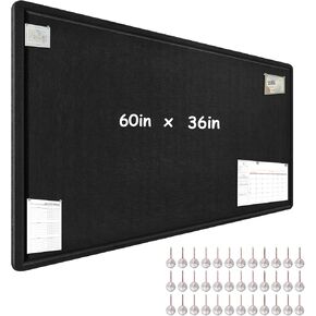 Large Bulletin Board - 72 x 48 Inches, Foldable Decorative Felt Board for Wall Photo Display Board with Self-Adhesive Tape, Includes 36 Push Pins - Black in Saudi Arabia