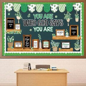 Marspark 68 Pcs Christian Eucalyptus Bulletin Board Set Greenery You are Who God Says Classroom Decor Motivational Cutouts Religious Inspirational Bulletin Board Set for Sunday School Church