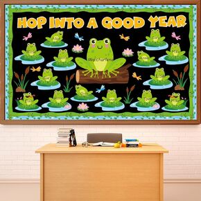 Back to School Frog Classroom Bulletin Board Decorations Hop Into a Good Year Bulletin Board Set Frog Name Tags Cutouts Summer Party Decor for Teacher School Kindergarten Preschool Wall Door Decor