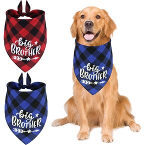 2 Pack Big Brother Dog Bandana, Plaid Dog Bandana Pregnancy Announcement Dog Bandanas Pet Costume for Dogs