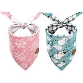CROWNED BEAUTY Christmas Dog Bandanas Reversible Large 2 Pack, Winter Whimsy Set, Adjustable Triangle Scarves for Medium Large Extra Large Dogs Girl Boy Pets DB80-L