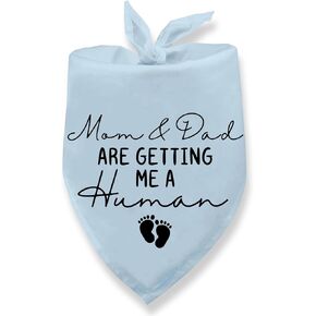 Dog Bandana Pregnancy Announcement Mom & Dad are Getting Me a Human Dog Baby Announcement Bandana Pregnancy Announcement Gender Reveal Dogs Scarf for Small Medium Cats Dogs (Blue)