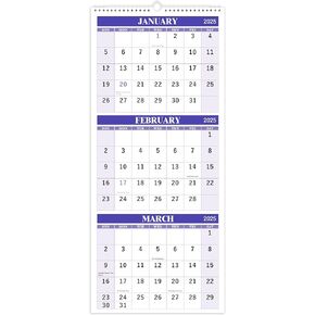 2026 Wall Calendar - 3 Month Wall Calendar Display (Folded in a Month), Jan. 2026 - Dec. 2026, 11" x 26", 3 Month Vertical Calendar - Purple