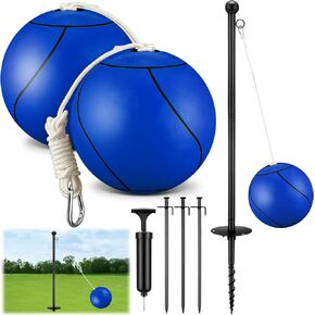 10 ft Tetherball Set with 2 Balls, Portable Replacement Tetherball Ball and Rope and Pole Tether Equipment Adjustable Pole Game for Adult Dog Outdoor Backyard Beach