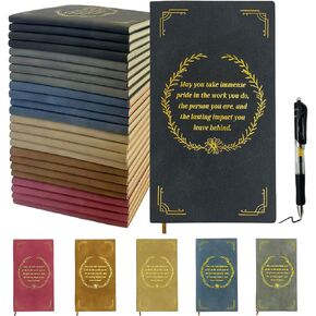 30 Sets Employee Appreciation Gift Set, A6 Faux Leather Notebook with Gold Foil Motivational Quote & Ergonomic Retractable Gel Pen, Ideal for Coworkers, Teachers & Volunteers