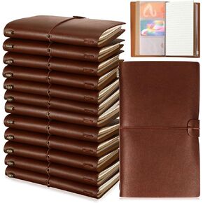 Cholemy 12 Pcs PU Leather Journal Notebook Bulk Personalized DIY Engraved Leather Notebooks Vintage Refillable Travel Journal for Volunteer Coworker Staff Employee Appreciation Gifts(Brown)
