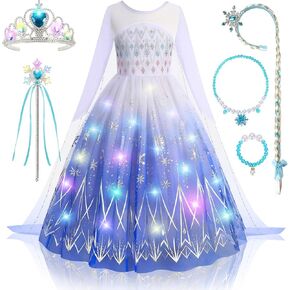 Light Up Elsa Costume for Girls Kids Princess Dress Up Clothes Toddler Birthday Halloween Party Cosplay