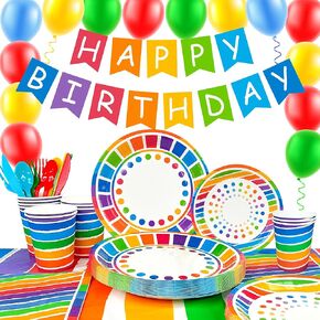 Rainbow Party Supplies,166pcs Rainbow Party Decorations & Tableware Set - Rainbow Party Plates Napkins Cups & Rainbow Birthday Decorations Balloons Banner etc Rainbow Themed Birthday Party Supplies